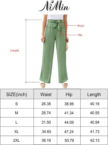 Vista 6 de NIMIN Pantalones de pierna ancha para mujer, cintura alta, pantalones casuales de negocios, pantalones de trabajo, holgados, fluidos, pantalones