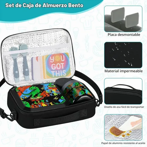 Vista 4 de wiwens - Lonchera Bento para niños con termo de sopa de 12 onzas, contenedor de comida para almuerzo a prueba de fugas con 5 compartimentos, termo