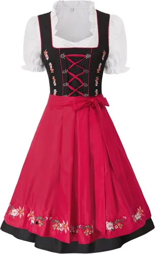 Vista 8 de JASAMBAC Vestido de tirolesa alemana para mujer, disfraz de 3 piezas, carnaval de Oktoberfest Verde militar