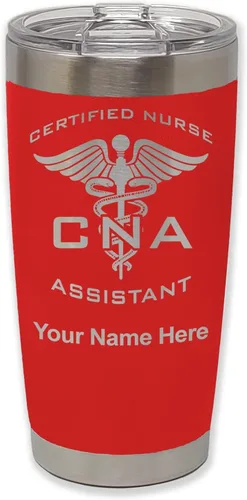 Vista 27 de LaserGram Vaso aislado al vacío de 20 onzas, asistente de enfermera certificada por CNA, grabado personalizado incluido (negro)