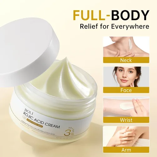 Vista 4 de BOLI Crema de ácido kójico, removedor de manchas oscuras, ácido azelaico + ácido salicílico + niacinamida + péptidos de retinol crema para la piel