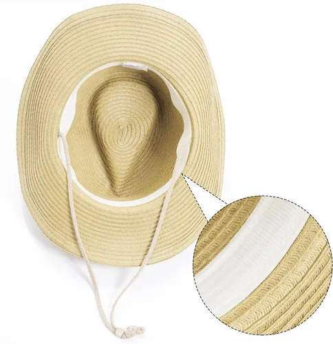 Vista 3 de Sombreros de vaquero de paja unisex para mujeres y hombres, sombrero de vaquero de playa occidental, sombrero de ala ancha para playa, Halloween
