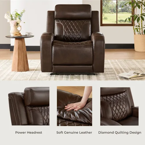 Vista 3 de CHITA Silla reclinable de cuero genuino para adultos con reposacabezas eléctrico ajustable, sillón reclinable plano con portavasos extraíbles