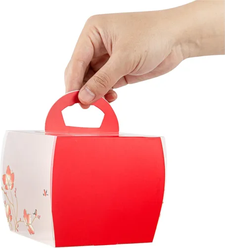 Vista 12 de Restaurantware - Cajas individuales para cupcakes de 4 x 4.25 pulgadas, 100 cajas de exhibición desechables para cupcakes - Con asa, acento de Rojo