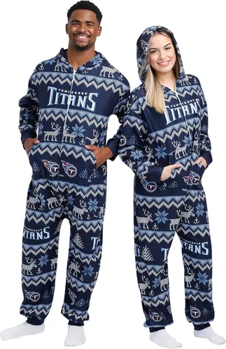 Vista 53 de FOCO Unisex NFL Team Logo Pajamas One Piece Onesie Patrón feo navideño