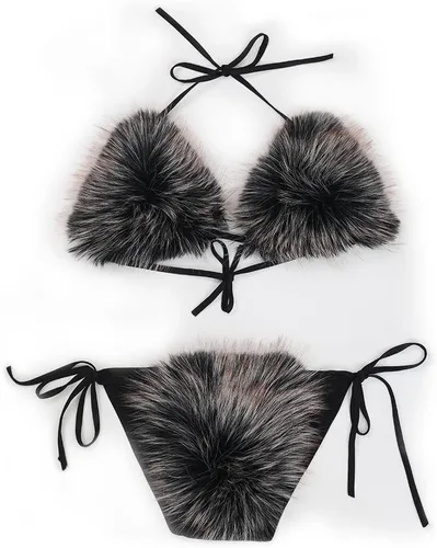 Vista 24 de ZOSCGJMY Conjunto de bikini de dos piezas de piel sintética para mujer Beige