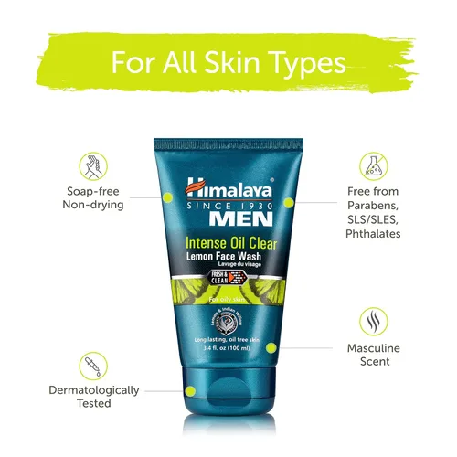 Vista 4 de Himalaya Lavado facial de limón transparente para hombre, limpieza profunda, limpiador facial diario, no seco, para piel normal a grasa, 3.38 onzas