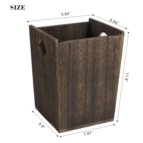 Vista 3 de MOOACE Cubo de basura pequeño, cesta de basura de madera con asa, contenedor de reciclaje rústico para dormitorio, sala de estar, oficina, cocina