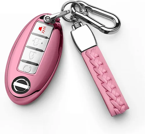 Vista 9 de Funda compatible con llavero Nissan con llavero de cuero, funda de TPU suave para llave inteligente Altima Maxima Rogue Armada Pathfinder Smart Key