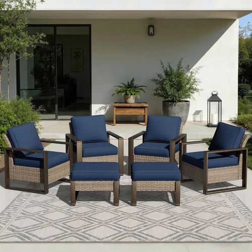 Vista 35 de Joyside - Sofá de mimbre para patio al aire libre, sofá de ratán de 3 plazas con cojines gruesos de olefina y reposabrazos rectangular con marco