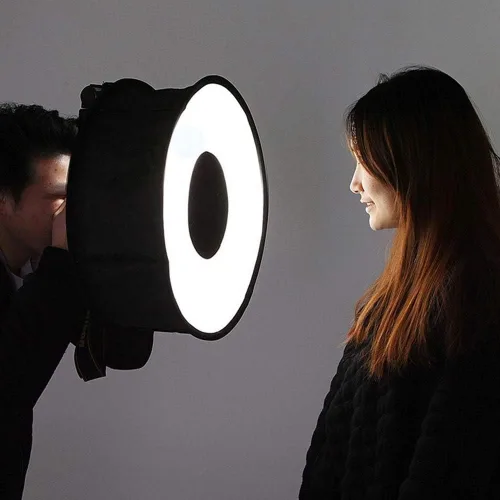 Vista 2 de Alvinlite Universal Shoot Macro Flash Light Lámpara Portátil Capucha Difusor Plegable Softbox Redondo para Cámara Video Shooting 16.5x6.3in Beauty