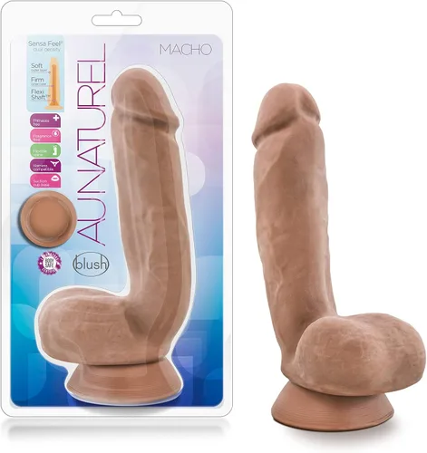Vista 10 de Blush Au Naturel Sam - Consolador realista de 7.5 pulgadas con bolas, polla SensaFeel de doble densidad, base de ventosa, arnés de eje flexible Beige