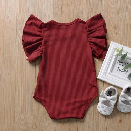 Vista 3 de Mameluco de una pieza para bebé recién nacido, con volantes, color liso, ropa casual