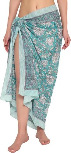Vista 32 de parihan Traje de Baño Pareo de Playa Sarong Cubiertas para Mujeres - Falda Envolvente con Estampado a Mano Zafiro azul