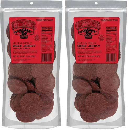 Vista 10 de Old Trapper Double Eagle Cecina de Res, sabor picante y caliente, paquete de 21 onzas, snacks de carne ahumada en madera natural, 10 gramos