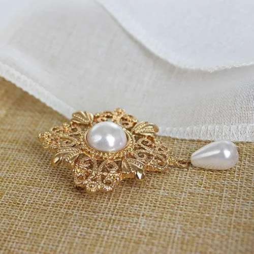 Vista 4 de Broche de filigrana con perlas huecas doradas para mujer, vestido completo, suéter, accesorios retro simples