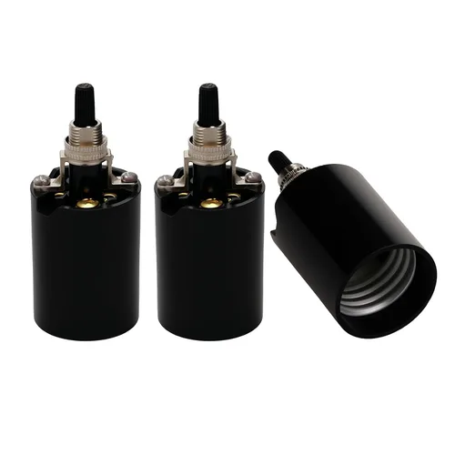 Vista 7 de Enchufe de luz E26 E27, soporte de lámpara de base mediana roscada de baquelita con anillo de sombra, base media fenólica E26 con cable de 6