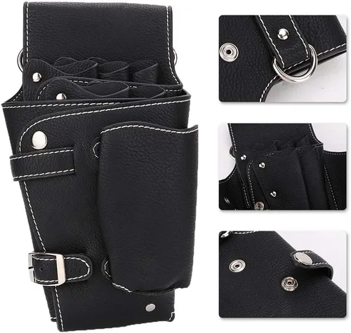 Vista 5 de ZJchao Riñonera para estilista, tijeras de peluquería, bolsa de cintura de piel sintética, herramientas de peluquería, estuche para tijeras