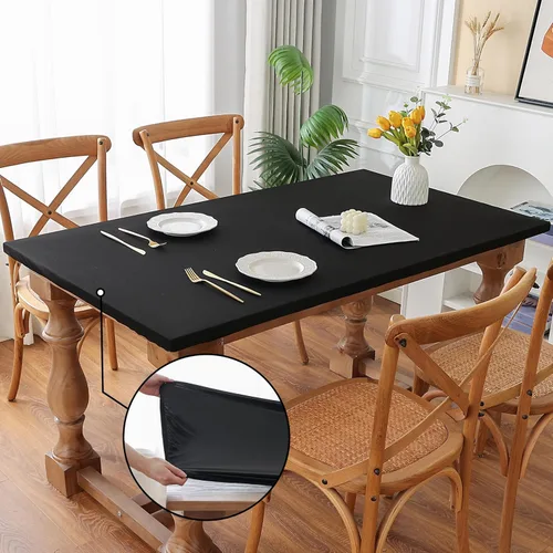 Vista 23 de Mantel redondo de elastano, suave y agradable a la piel, sin pelusas, funda de mesa de tela transpirable con banda elástica para comedor, reunión