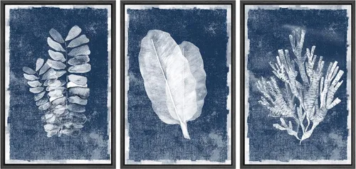 Vista 64 de SIGNWIN Lienzo enmarcado para pared, juego de arte de collage de hojas transparentes en blanco y negro, ilustraciones de naturaleza silvestre, arte