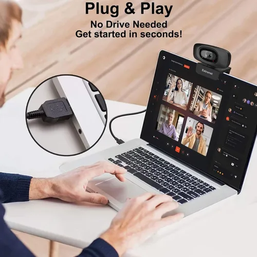 Vista 4 de Cámara web 1080P para PC, portátil, MacBook, computadora de escritorio, con micrófono y cubierta de privacidad y adaptador USB C