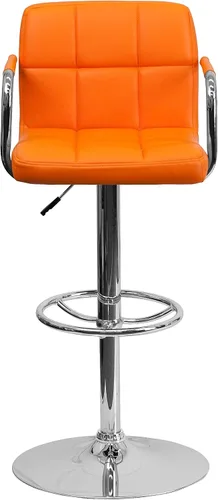Vista 25 de Flash Furniture Taburete de bar de altura ajustable de vinilo acolchado gris contemporáneo con brazos y base cromada