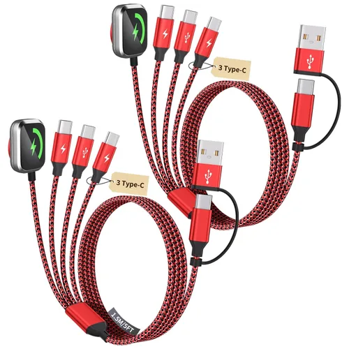 Vista 25 de Cruise Essentials Cable de Carga 4 en 2 para Cargador Apple iWatch/iPhone 17/Lightning/Micro, Cable Cord de Carga Múltiple de Viaje Compatible