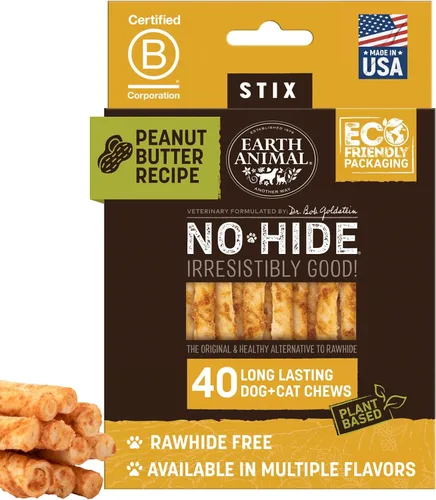 Vista 19 de Earth Animal No Hide Stix - Palitos masticables sin cuero de larga duración para perros pequeños, sabor a carne de res - Paquete de valor de 20