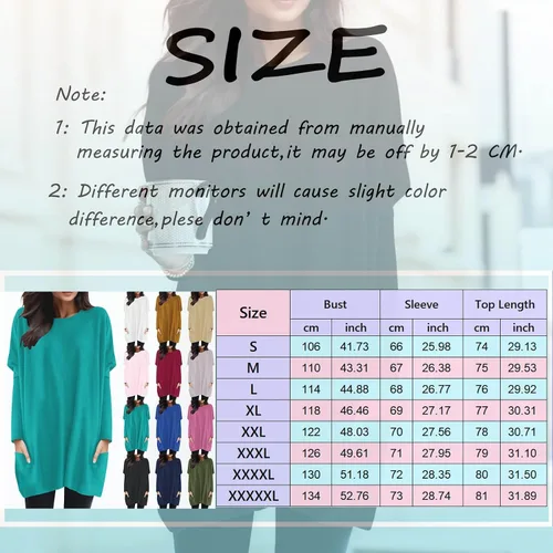 Vista 3 de Plus Size Pullover for Women Round Neck Long Sleeve Long T Shirt Top Pocket Puff Sleeve Print Top