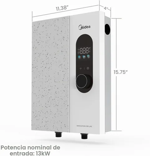 Vista 8 de Midea Calentador de agua eléctrico sin tanque de 13KW, control táctil, control Wi-Fi, pantalla LED, modo infantil, 240 voltios con modulación