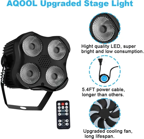 Vista 6 de AQOOL Stage Par Lights, RGBW 4-in-1 LED Par Light Stage Lights DMX Sonido activado, control remoto, múltiples modos, iluminación estroboscópica