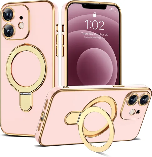 Vista 82 de Funda compatible con iPhone 12 con soporte de anillo magnético invisible [compatible con Mag-Safe] [Protector completo de lente de cámara] Funda