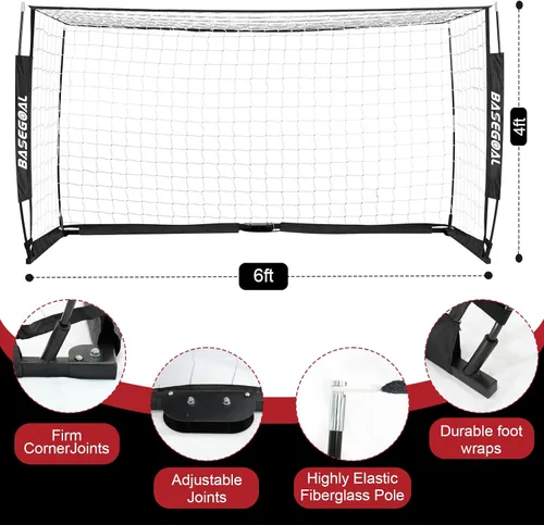 Vista 7 de BaseGoal Portería de Fútbol, Red de Fútbol, Porterías de Fútbol para Patio Trasero, con Marco de Lazo, Base Metálica Plegable y Escalera de Agilidad