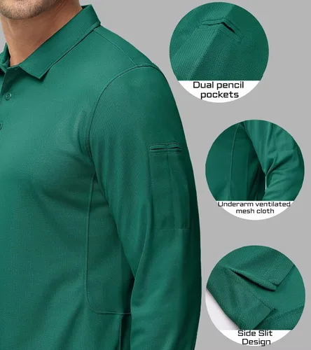Vista 4 de MAGCOMSEN Camisas polo para hombre, 3 botones, secado rápido, manga larga, tácticas, camisa de golf