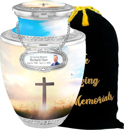 Vista 9 de Urnas de cremación cruzadas personalizadas de medallón para cenizas de adultos, hombres y mujeres, urnas funerarias de 200 libras para cenizas