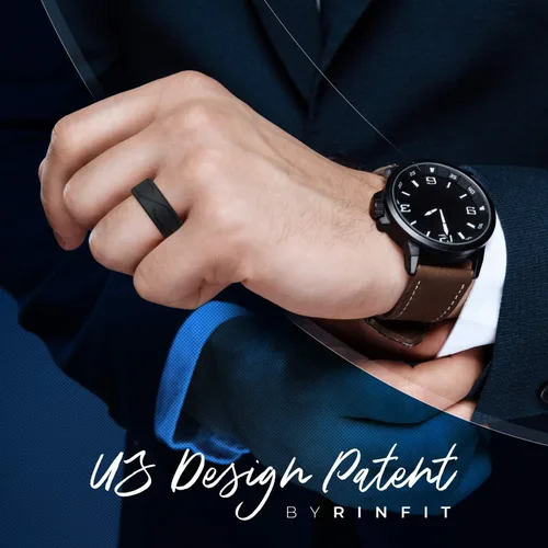 Vista 3 de Rinfit Anillos de silicona para mujeres y hombres, juegos de anillos de boda de silicona para él y ella, anillos de boda de goma de diseño
