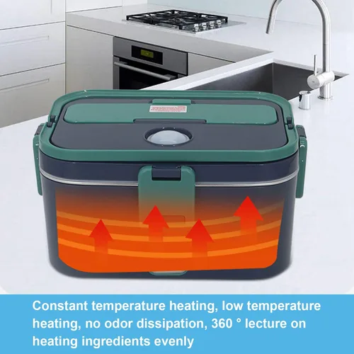 Vista 5 de Fiambrera eléctrica de 60 W, calentador de alimentos 3 en 1 (gran capacidad de 1.8L) para coche/camión/hogar/oficina, lonchera térmica con bolsa