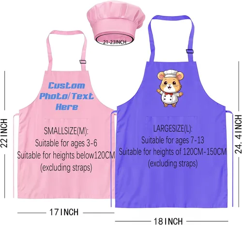 Vista 4 de Juego de delantal personalizado y sombrero de chef con nombre personalizado para niños y sombrero de chef ajustable para cocinar, hornear, cocina