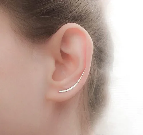Vista 6 de Ear Climber Earrings Long Sterling Silver Climbers Crawler Bar Studs Hammered Textured 30mm Length