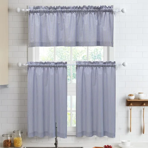 Vista 27 de Cortinas de nivel de algodón July Joy de 24 pulgadas de largo, cortinas de cocina de estilo rústico, bolsillo para barra para ventana pequeña