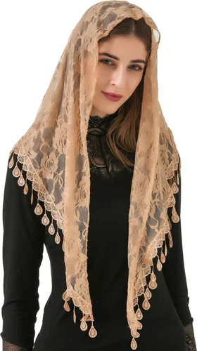 Vista 3 de PAMOR Mass Veil Triangle Mantilla Cathedral Head Cover Chapel Velo Encaje Chal Bufanda Latina