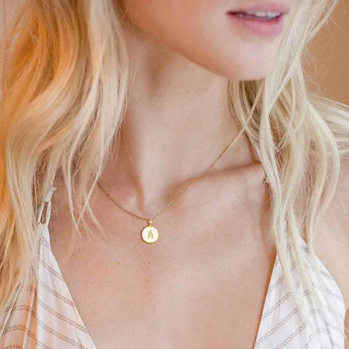 Vista 2 de PAVOI - Collar con letra inicial para mujer y niñas, chapado en oro rosa de 14 quilates