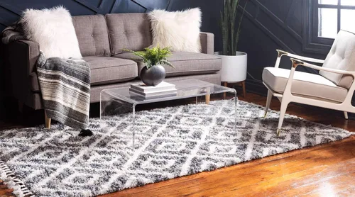 Vista 2 de Unique Loom Hygge Shag Collection - Alfombra de área de diamante (4 pies 1 pulgada x 6 pies 1 pulgada, rectangular, gris/beige)