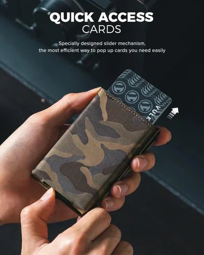 Vista 5 de VULKIT Cartera minimalista para hombre, tarjetero desplegable para tarjetas de crédito, billetera plegable delgada, con bloqueo RFID, cierre