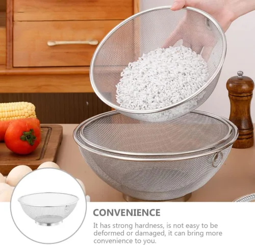 Vista 2 de Zerodeko Contenedor de cereales Filtro de malla Cuenco de colador de acero inoxidable de 11 pulgadas Colador de arroz de metal Escurridor de arroz