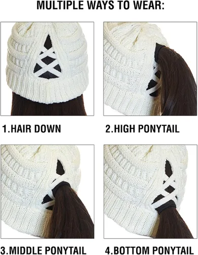 Vista 5 de C.C Exclusives - Gorro de invierno para mujer con agujero para coleta o moño, gorro beanie para mujer (MB-20A)