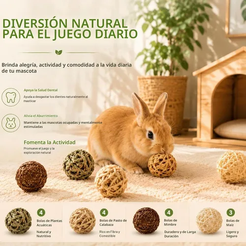 Vista 3 de Skylety 15 bolas masticables de conejo para conejos, juguetes de hierba rodante de animales pequeños y golosinas para conejillos de indias