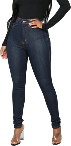 Vista 13 de KUNMI - Pantalones de mezclilla clásicos de cintura alta para mujer, elásticos, con efecto de levantamiento de glúteos, ajustados