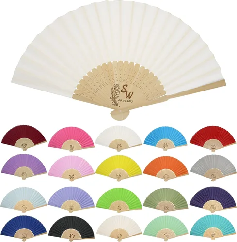 Vista 16 de GZLDGIFTS Abanicos de mano personalizados, regalos para regalos de fiesta de boda, invitados, tela personalizada, seda, jardín, boda, abanicos