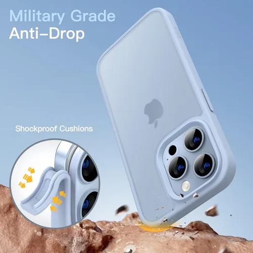 Vista 3 de JETech Funda mate para iPhone 13 Pro de 6.1 pulgadas, a prueba de golpes, protección contra caídas de grado militar, cubierta trasera translúcida